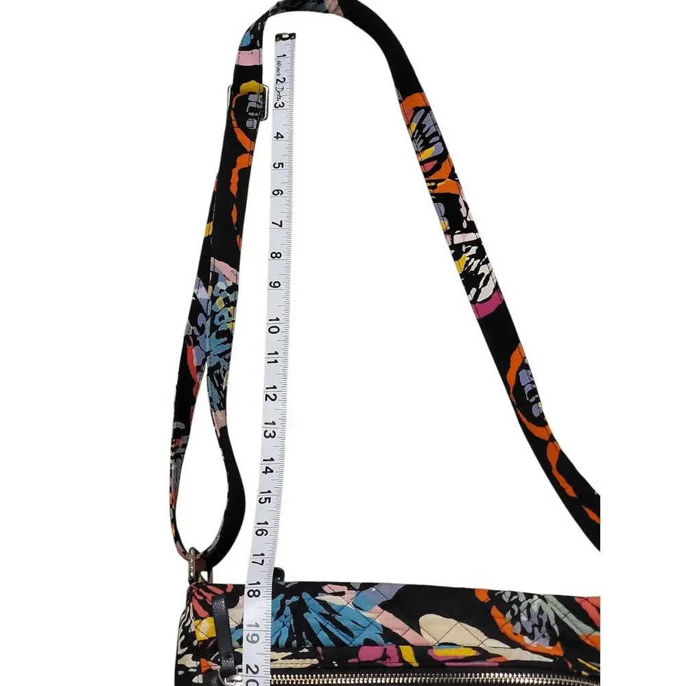 Vera Bradley Triple Zip Hipster Crossbody Bag Floral Butterfly Quilted Black EUC